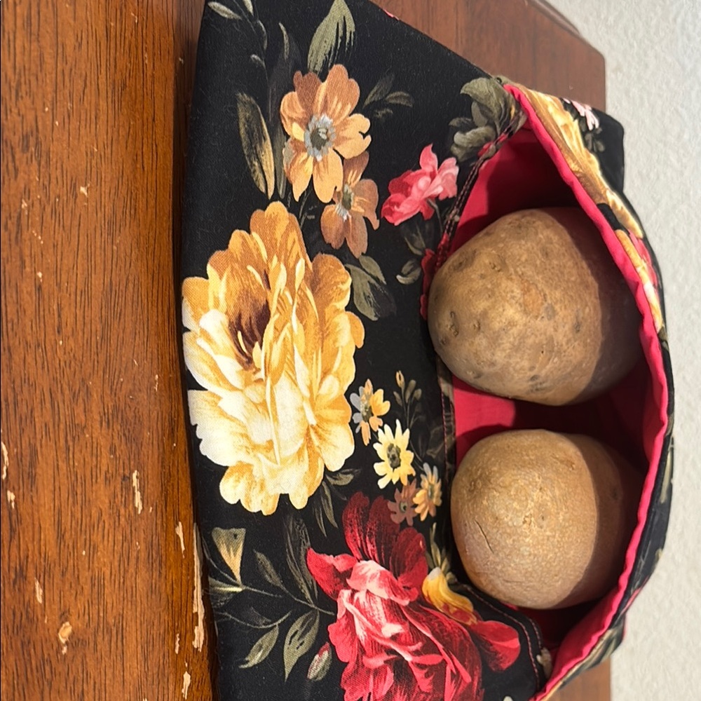 Hand Crafted Floral Potato Bag - Black Yellow and Pink Microwaveable